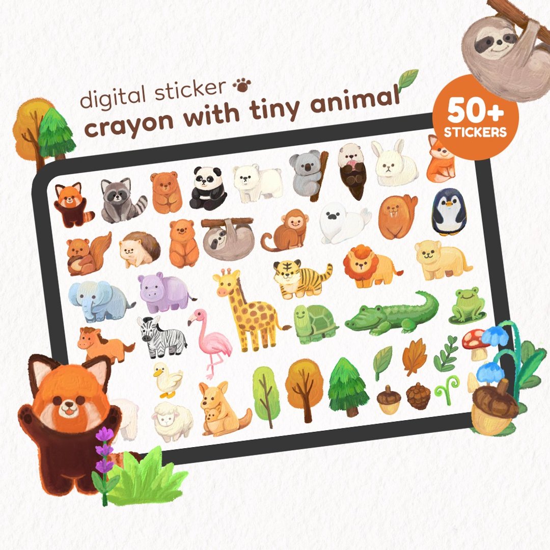 digital sticker | crayon mini animal - 电脑手机桌布/贴图/App 图示 - 其他材质 