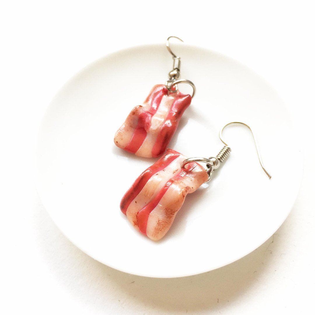 bacon earring - 耳环/耳夹 - 粘土 红色