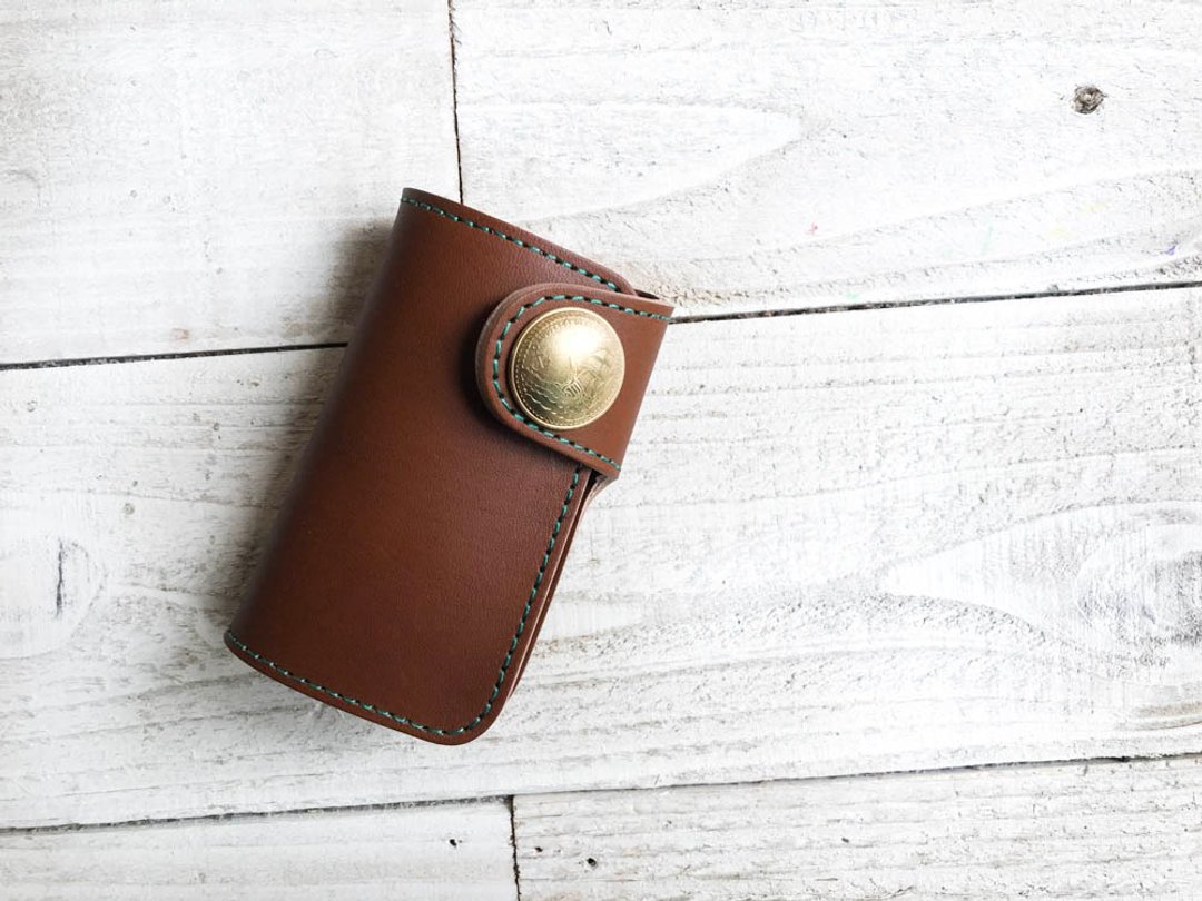 TWO FOLD Casual fashionable green Two-fold key case Card storage OK TFK-BB-GAh - 钥匙链/钥匙包 - 真皮 蓝色