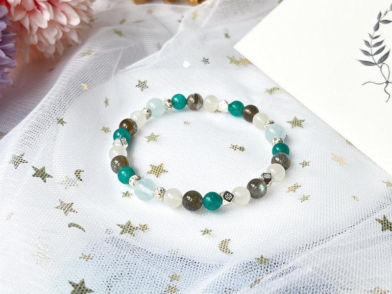 【翡云】天河石 海蓝宝 月光石 月亮石 925纯银设计手链 - 手链/手环 - 水晶 多色