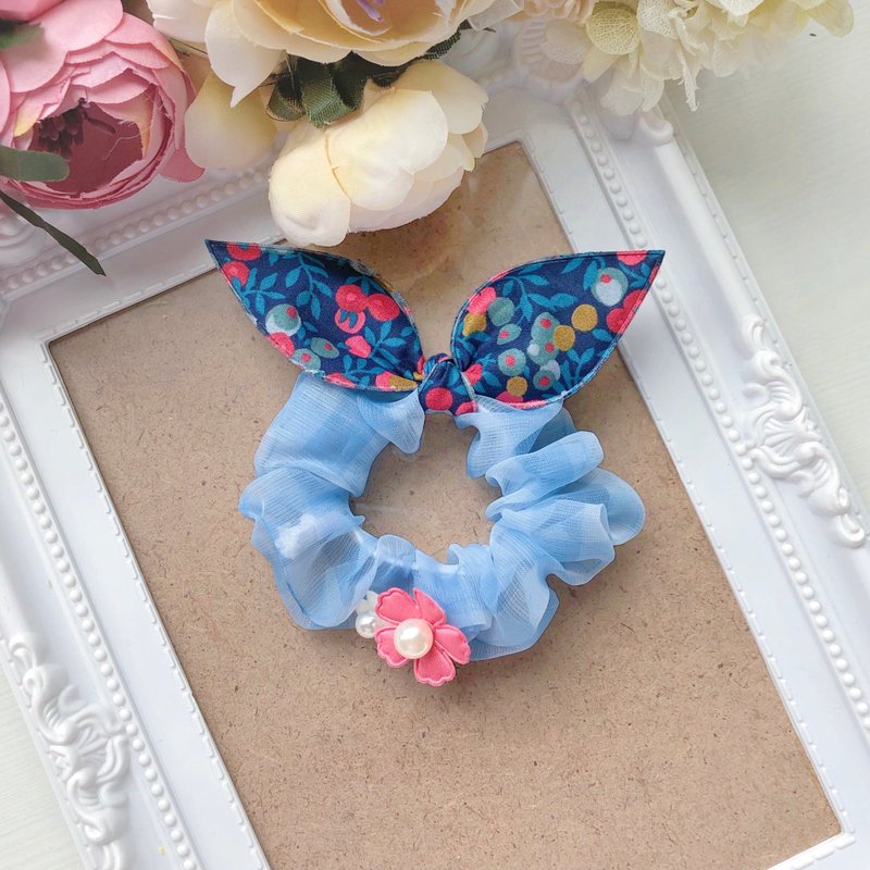 独家款儿童大肠圈发圈Liberty加工兔耳-蓝红色野莓 - 发饰 - 其他材质 蓝色