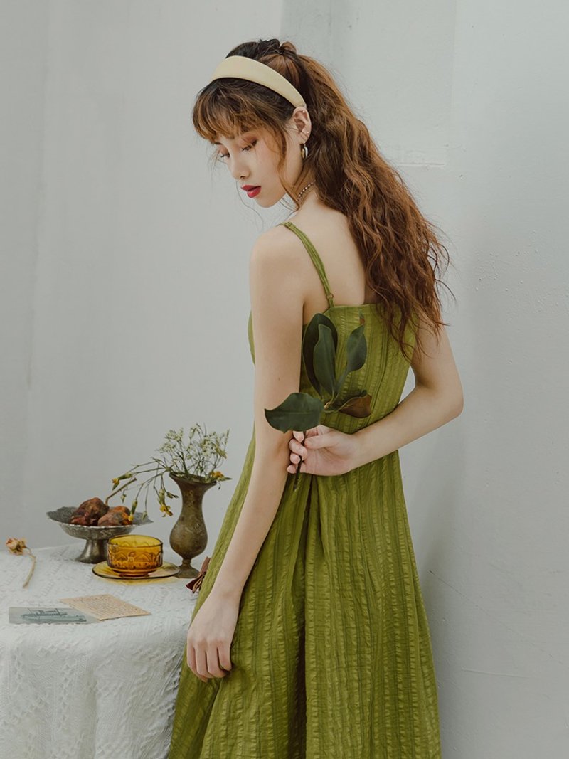 2020夏季女装新品条纹吊带连衣裙洋装 - 洋装/连衣裙 - 聚酯纤维 绿色
