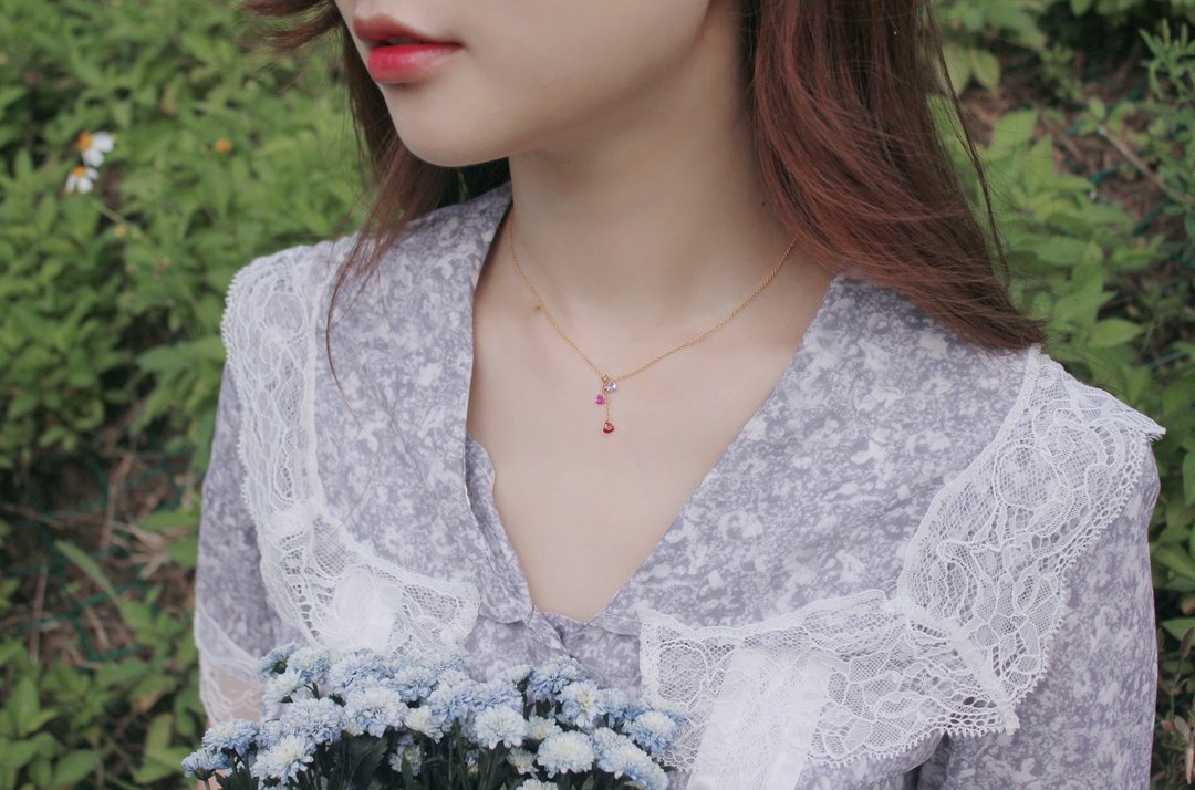 *hippie* Aurora│极光 爱心锆石浪漫色彩14K金Y型项链颈链Choker - 颈链 - 其他金属 金色