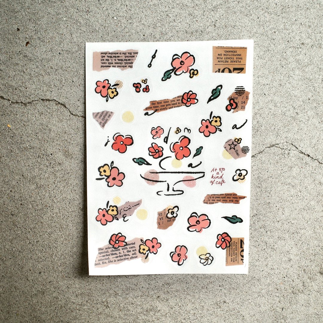 【什物】白玉小花拼贴雾面透明贴纸 | WhiteJade | 单入 - 贴纸 - 塑料 卡其色