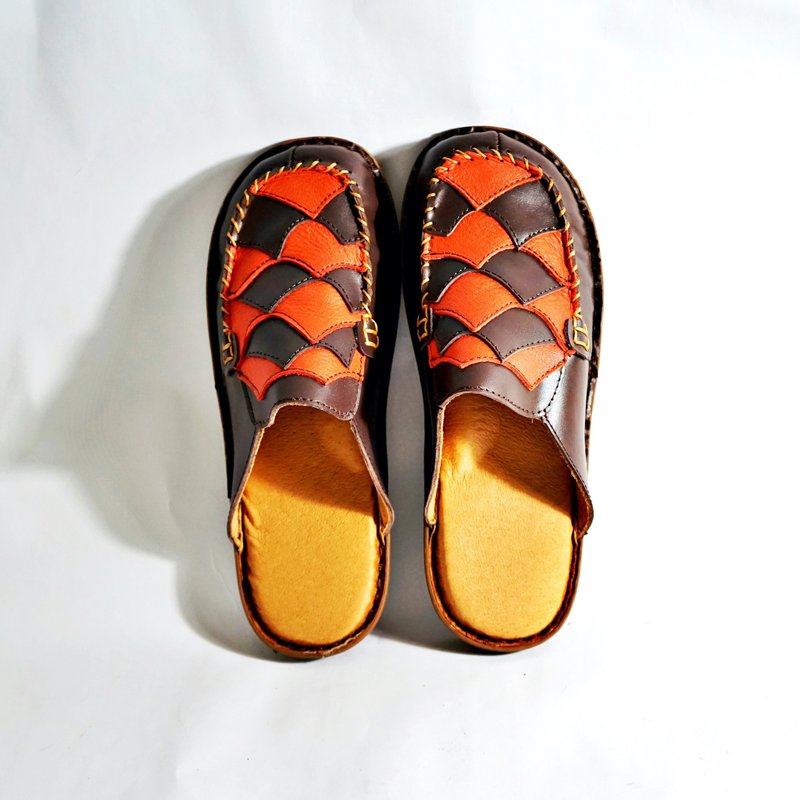 100%台湾手工鞋/牛皮格里斯荷兰穆勒鞋/立体派的拼凑 - 女款休闲鞋 - 真皮 橘色