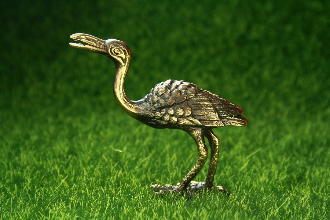 Stork, crane bird - miniature statuette of brass, metal figurine - 摆饰 - 铜/黄铜 