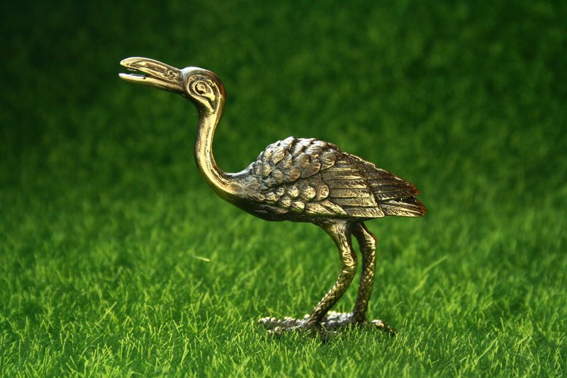 Stork, crane bird - miniature statuette of brass, metal figurine - 摆饰 - 铜/黄铜 
