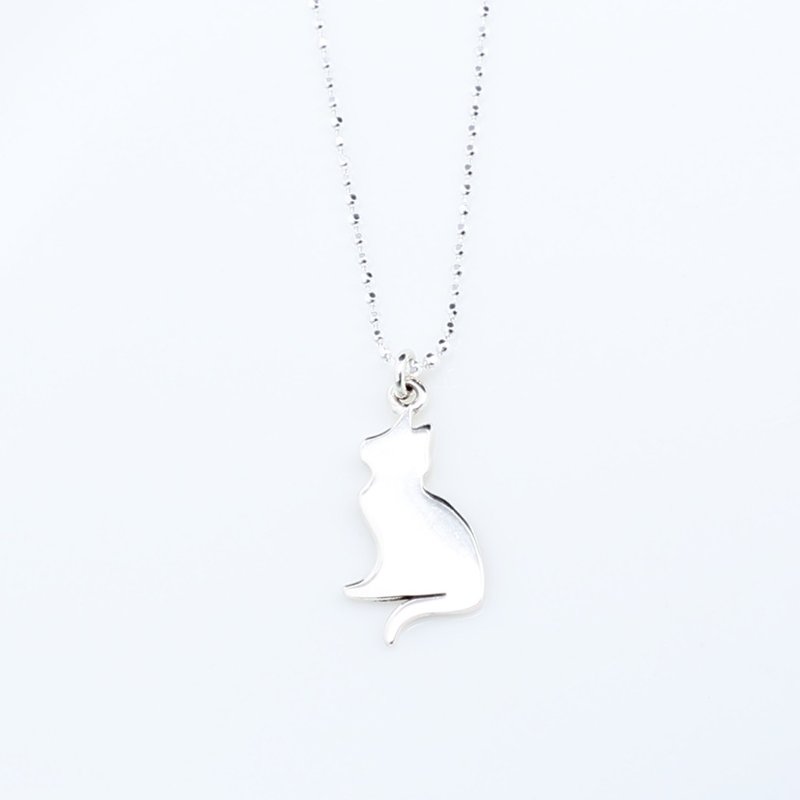 【Angel & Me】沉思 猫 猫咪 小猫 s925 纯银项链 生日礼物 - 项链 - 纯银 银色