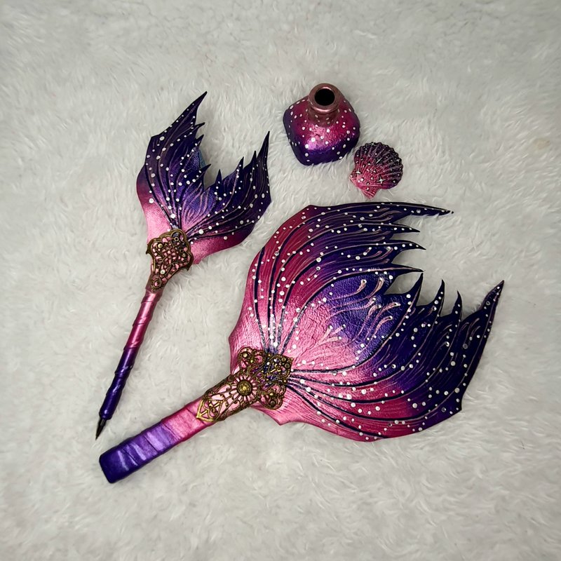 皮革手扇，哥德式结婚礼物扇，角色扮演，万圣节，美人鱼尾巴 - 扇子 - 真皮 多色