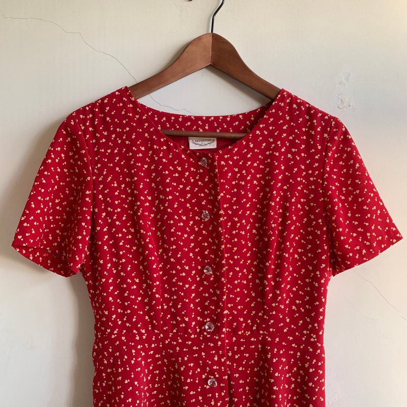 恋夏小情歌风格 红色古着洋装 - 洋装/连衣裙 - 聚酯纤维 红色