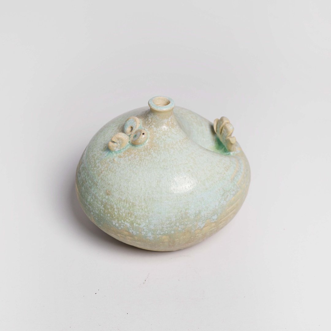 明芽窑 l 绿雉小口瓶花器 一轮插 鸡 陶鸡 插花陶器 H5 - 花瓶/陶器 - 陶 绿色