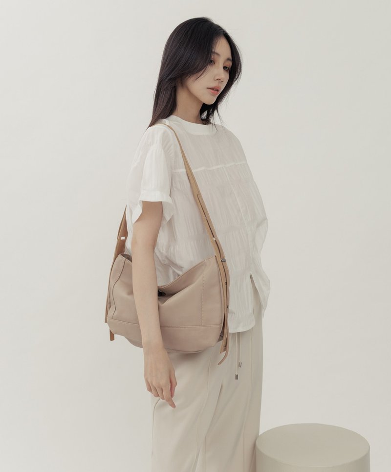 优雅时尚的多功能3用手提肩侧背包 奶油卡其 - 手提包/手提袋 - 真皮 卡其色