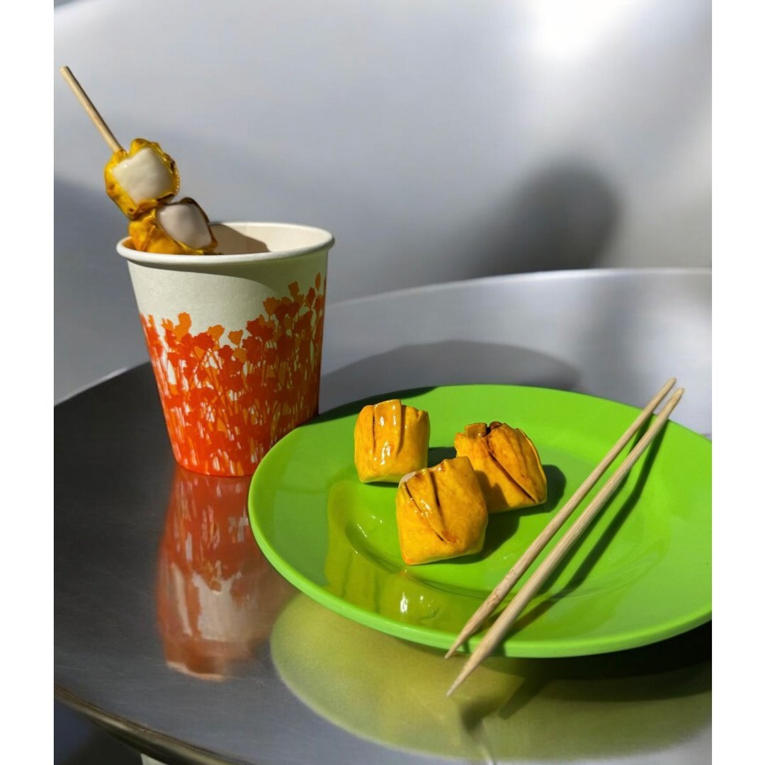 原创1:1仿真港式街头小食鱼肉烧卖扣针襟章 - 徽章/别针 - 粘土 黄色