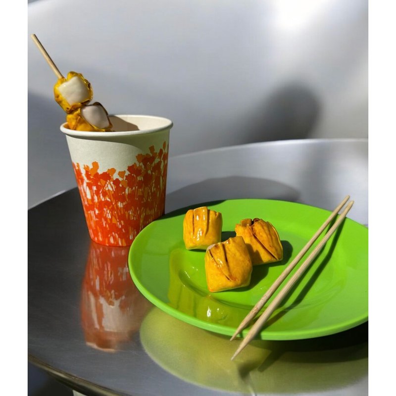 原创1:1仿真港式街头小食鱼肉烧卖扣针襟章 - 徽章/别针 - 粘土 黄色