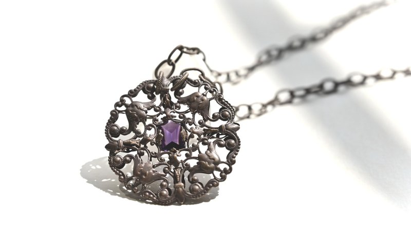 新艺术风格镂空花叶+天然AAA紫水晶颈链~罕有皇家紫~Onlyone - 项链 - 半宝石 紫色