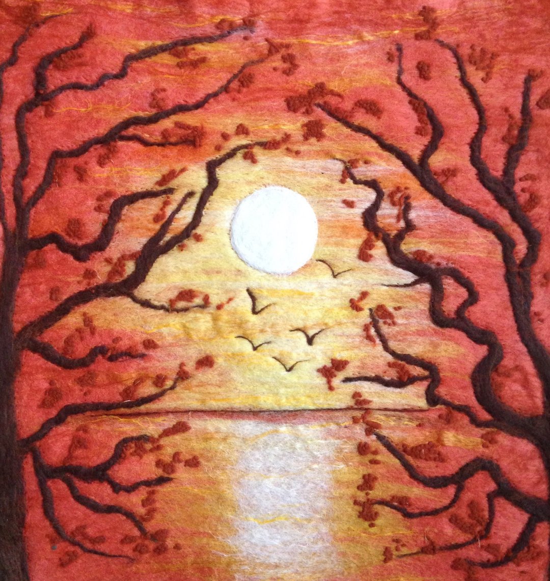 orange world hand made felted wool art - wall art - 墙贴/壁贴 - 羊毛 橘色