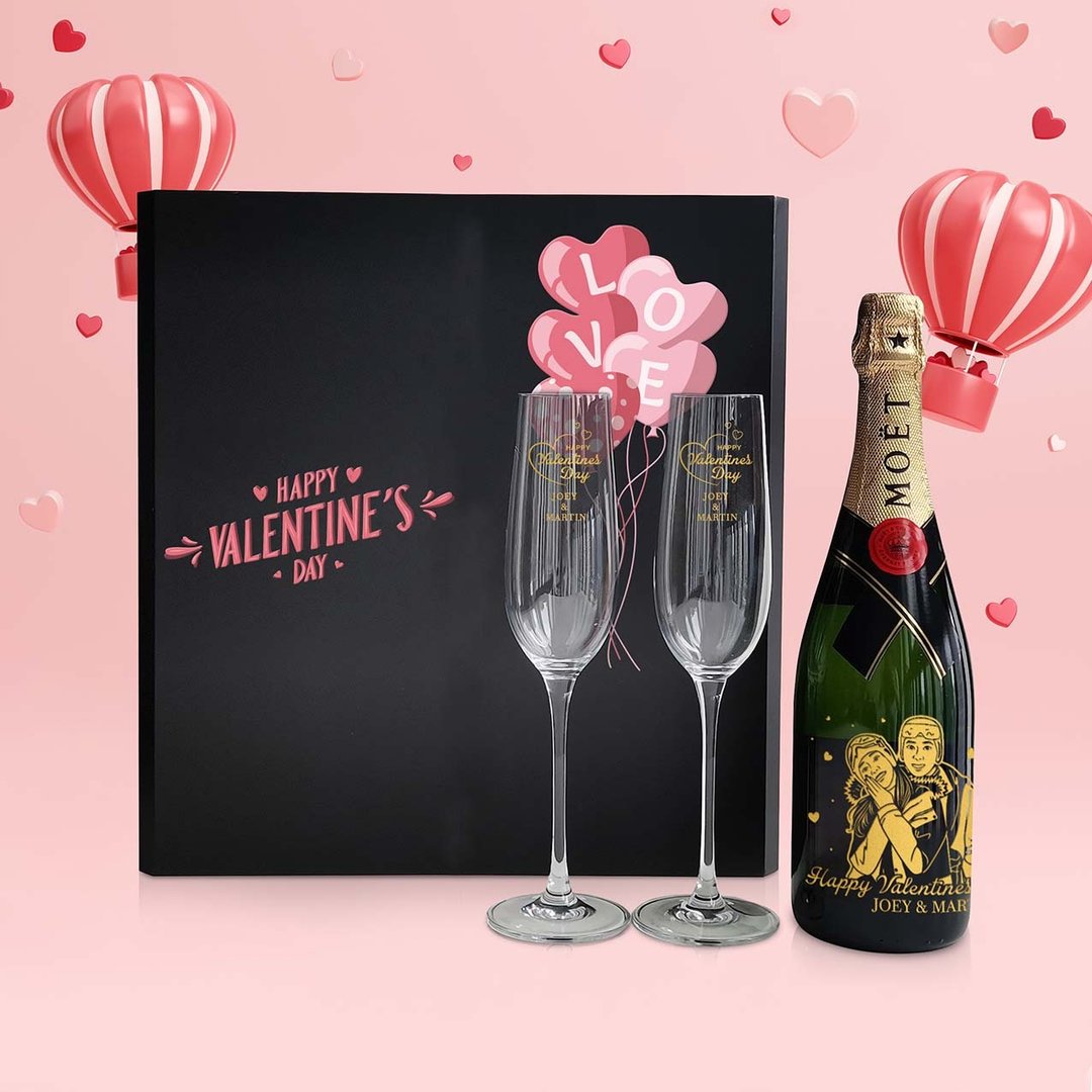 情人节精选|Moët 香槟礼物定制化情侣礼物 结婚礼物人像雕刻 - 酒类 - 玻璃 