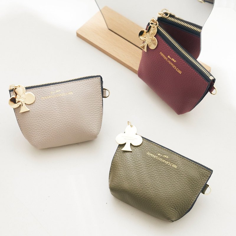 FORTUNE 牛皮小船钥匙零钱包 - 胭紫红/沼绿色/象牙灰 - 零钱包 - 真皮 多色