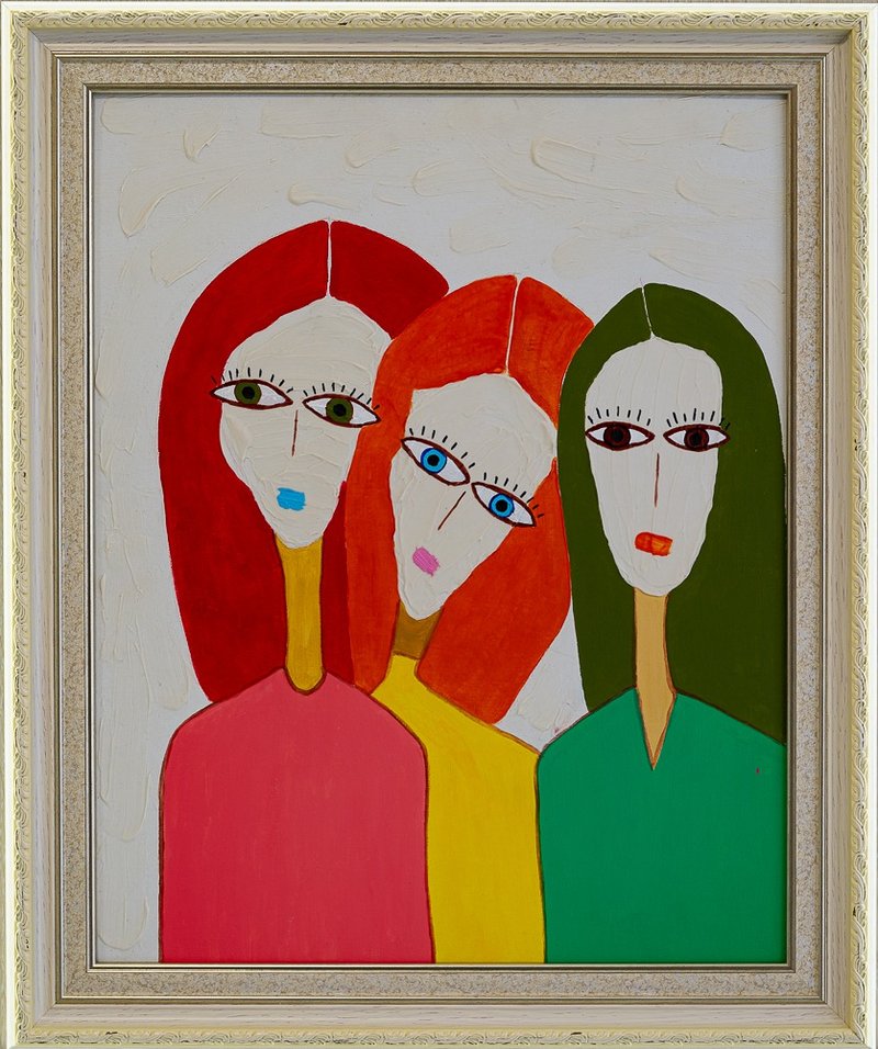 40x50 cm Large Abstract Figurative Painting on Canvas Original Women's Faces - 墙贴/壁贴 - 棉．麻 多色