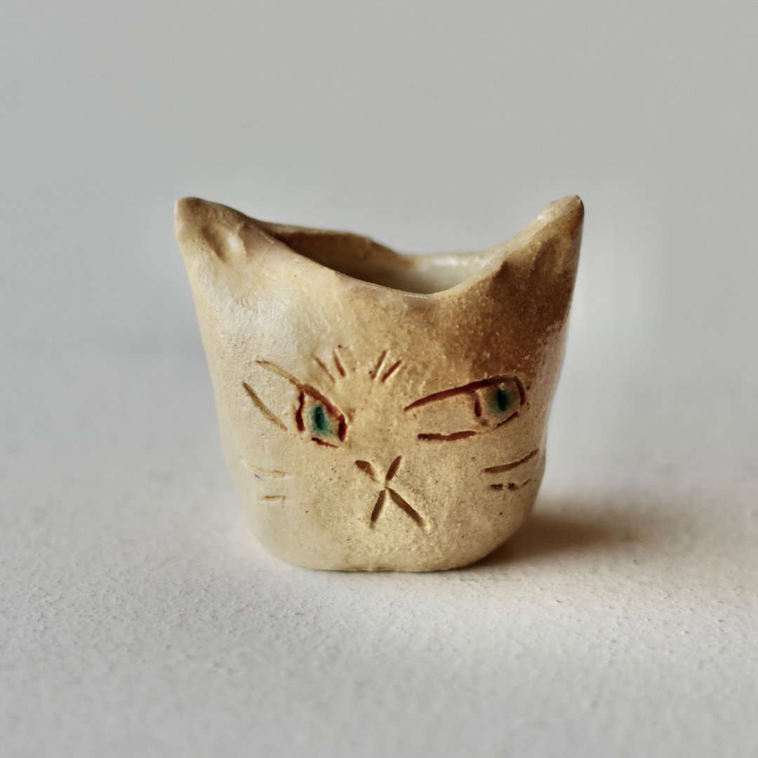 野花花瓶 猫 - 名片架/名片座 - 陶 白色