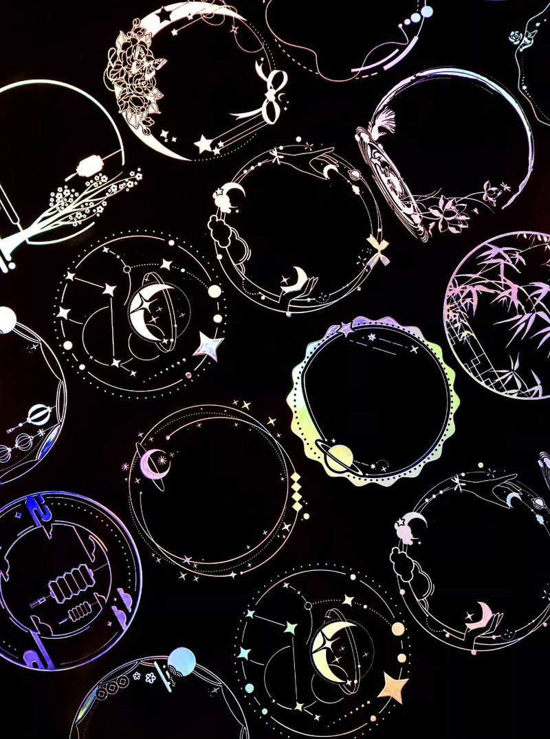 幻梦颐境 まる 圓框框 PET 紙膠帶 鐳射金 鐳射銀 6cm版 - 纸胶带 - 其他材质 银色