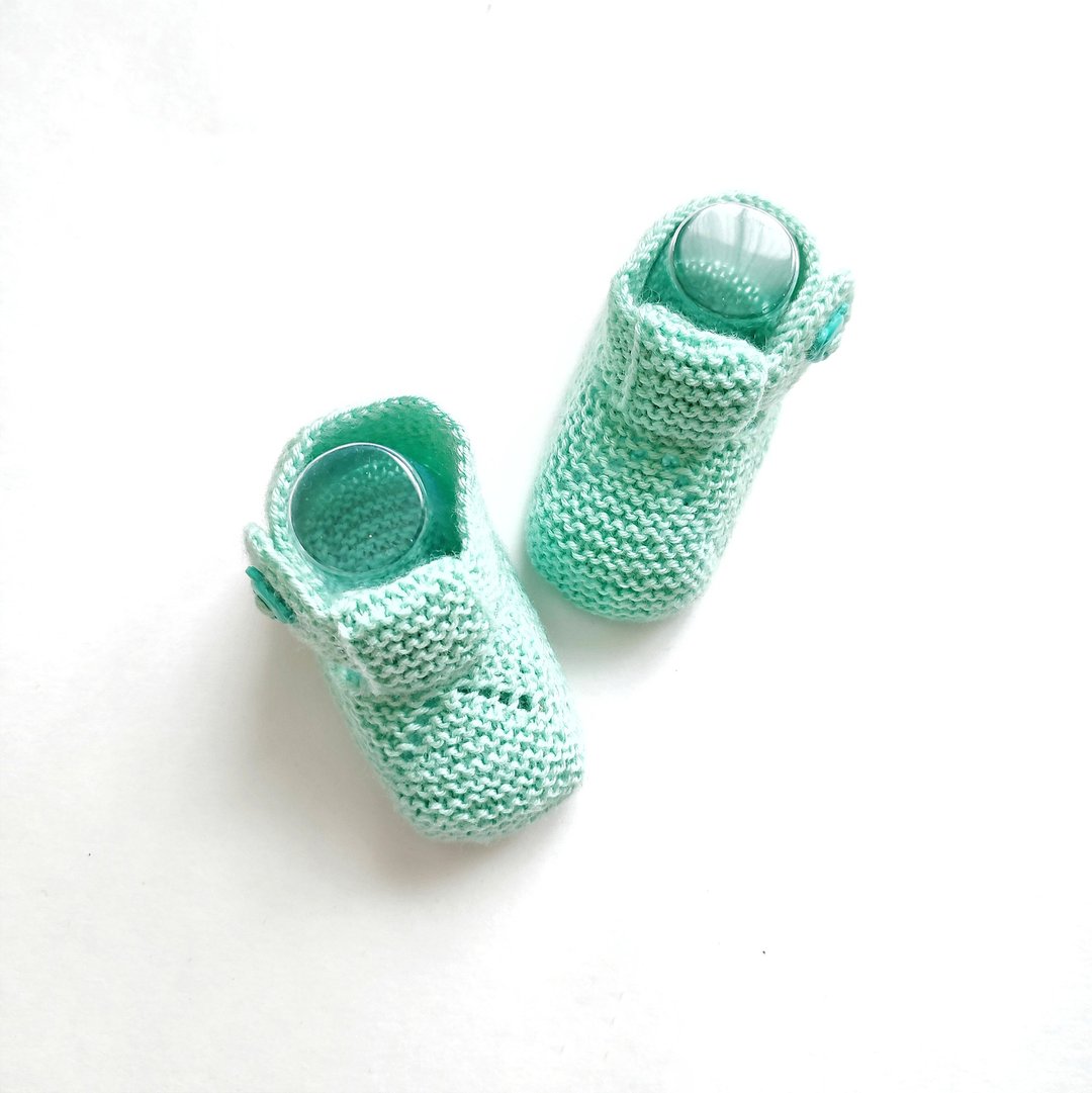 Baby booties. Knitted sandals baby. 婴儿短靴 - 童装鞋 - 棉．麻 绿色