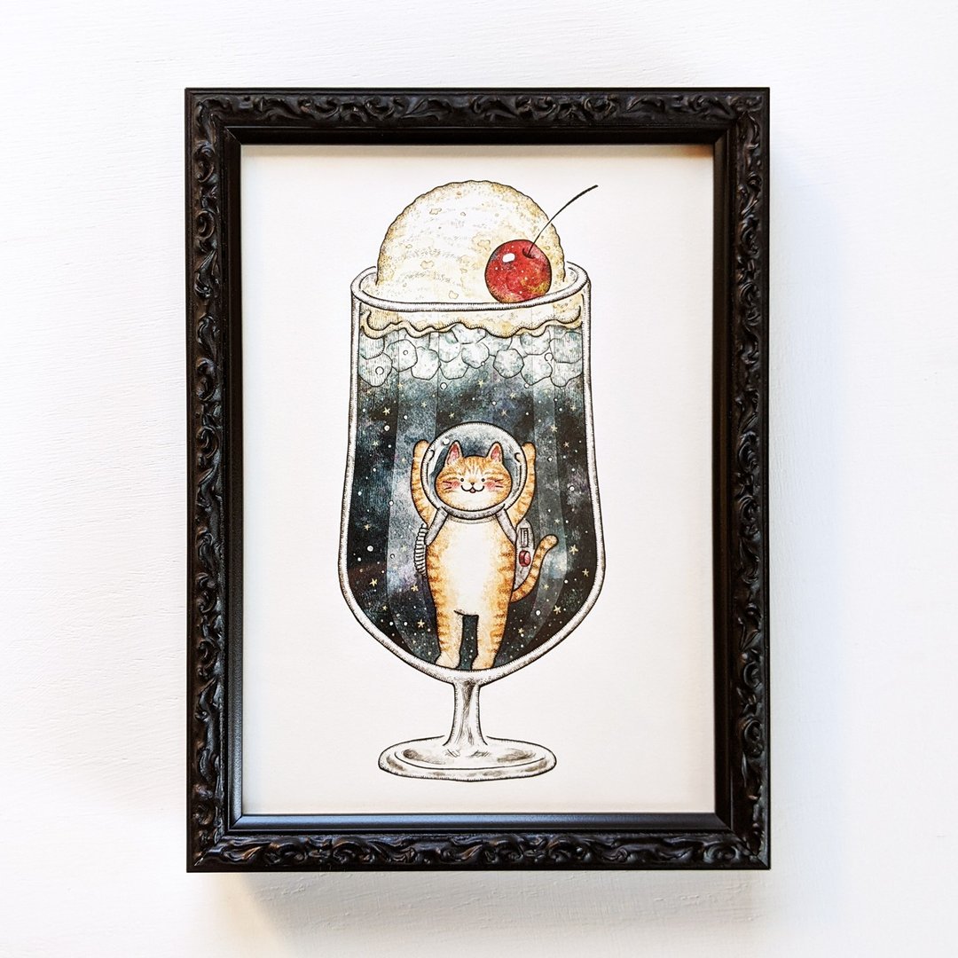 2L 猫与星空漂浮艺术印刷品/插图复制品 - 海报/装饰画/版画 - 纸 蓝色