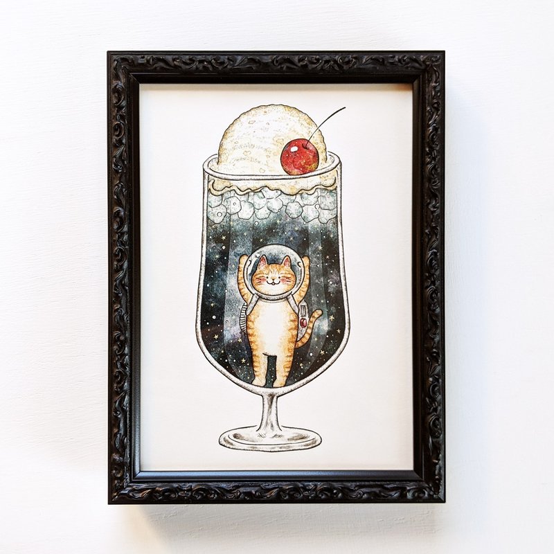 2L 猫与星空漂浮艺术印刷品/插图复制品 - 海报/装饰画/版画 - 纸 蓝色