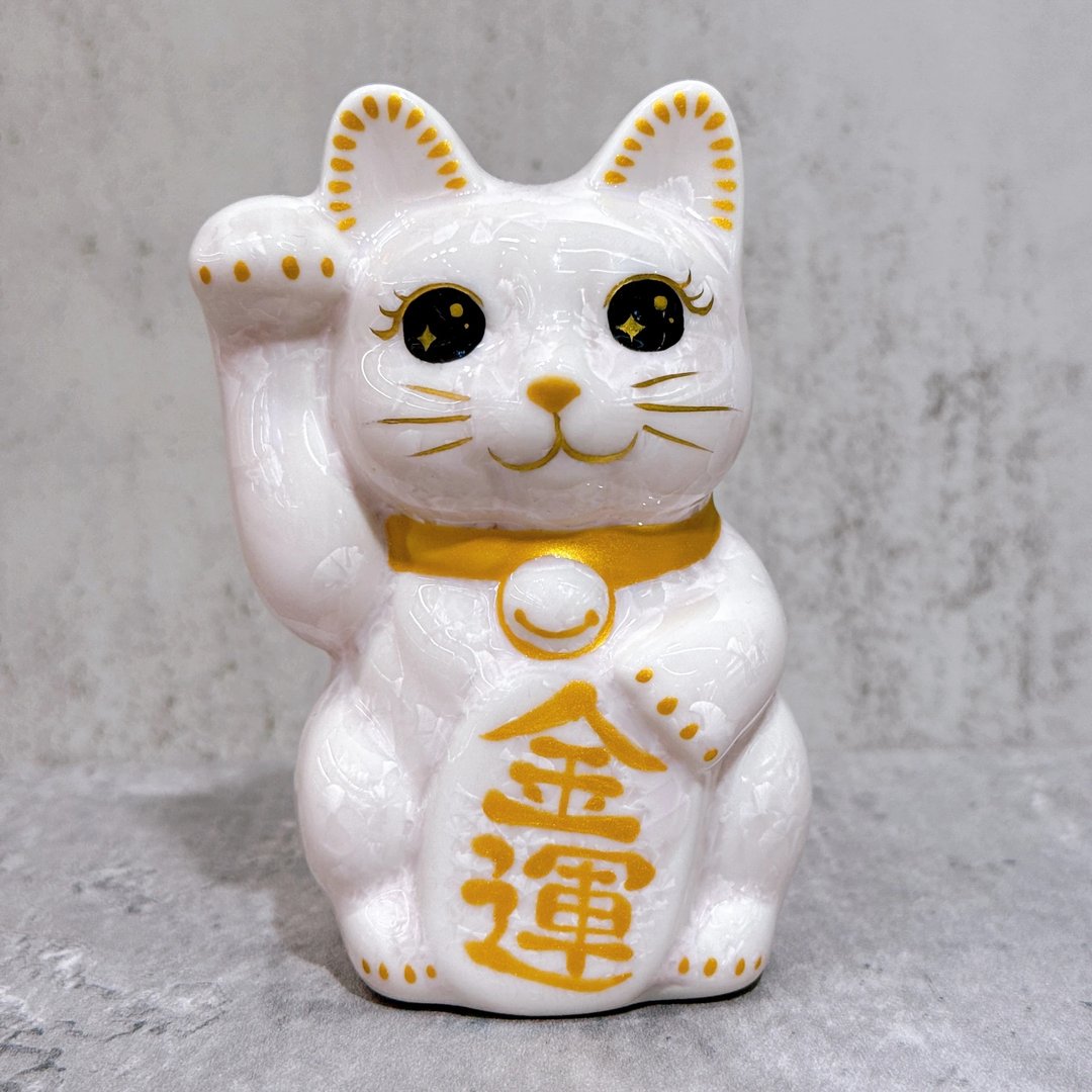 【清烧富喵】日本清水烧招财猫 | 花结晶 桃 金运 右 特小 - 摆饰 - 瓷 卡其色