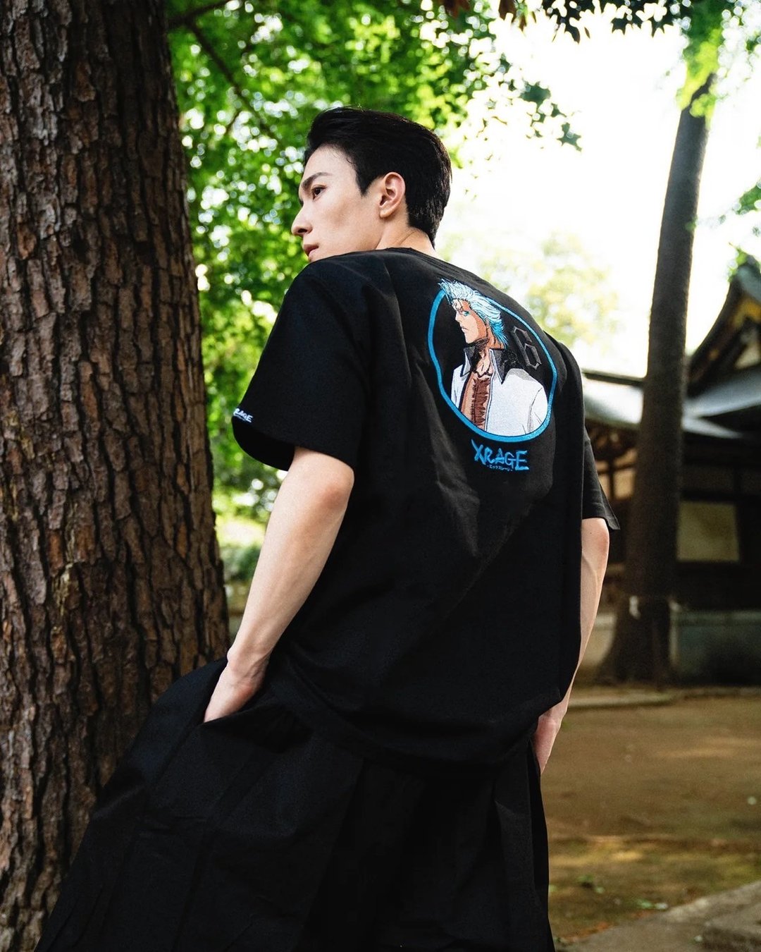 【XRAGE X 死神BLEACH联名】豹王 重磅纯棉刺绣短T-shirt - 男装上衣/T 恤 - 棉 黑色