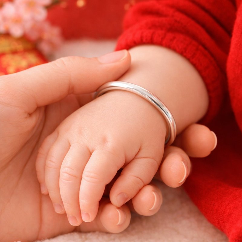 999纯银手镯|婴儿(0-4岁)尺寸手环亮面素面|可调整大小 - 手链/手环 - 纯银 银色