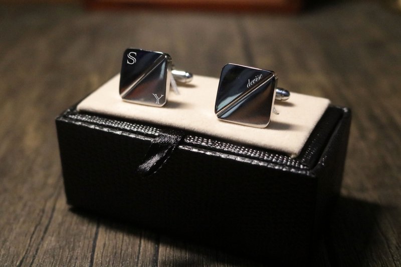 精致商务袖扣礼盒装礼物可免费设计刻字 - 袖扣 - 不锈钢 银色