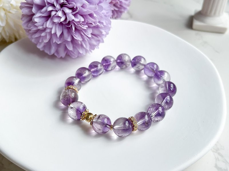 【巨峰梳打】 一物一图 11mm透体半盘紫水晶 14K包金手链 - 手链/手环 - 水晶 紫色