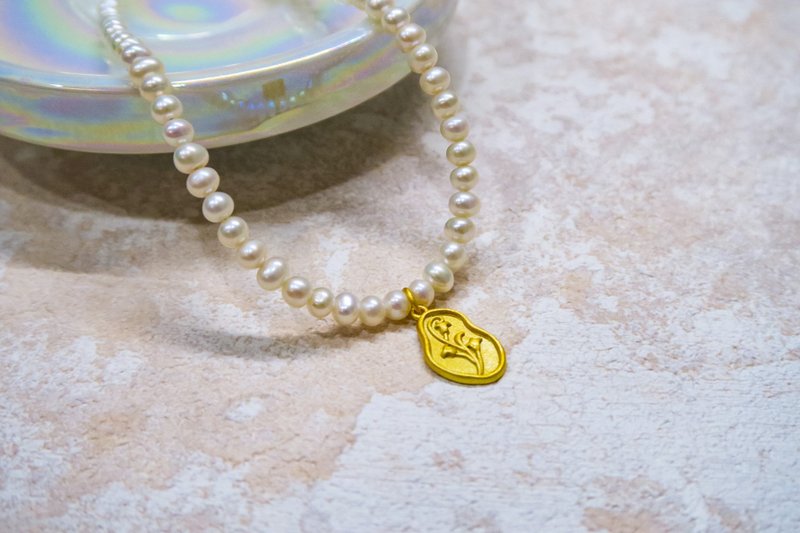 沙金铃兰淡水珍珠项链—非精油用 - 项链 - 珍珠 白色