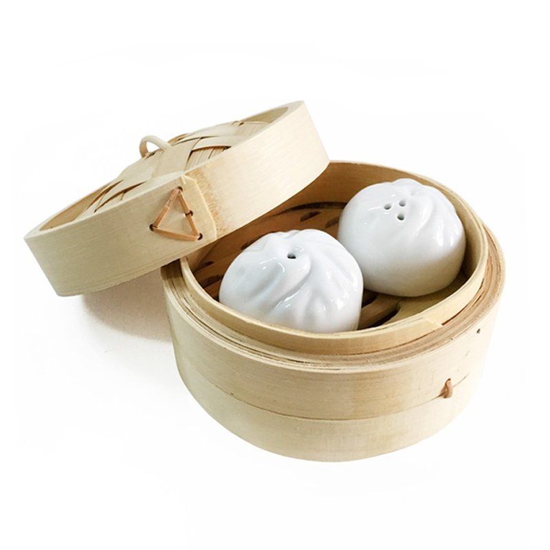 盐和胡椒瓶蒸笼套装 - 调味罐/酱料瓶 - 陶 白色