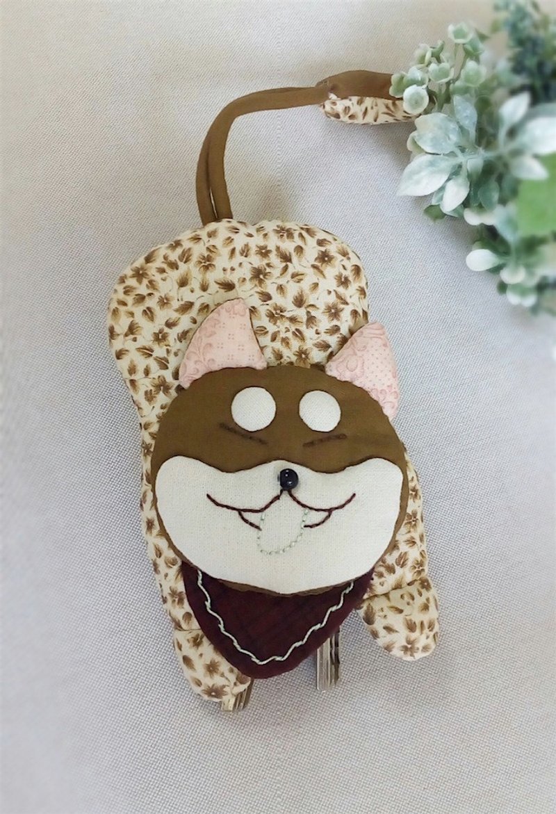 调皮柴犬钥匙包  屏幕擦拭布 - 钥匙链/钥匙包 - 棉．麻 卡其色