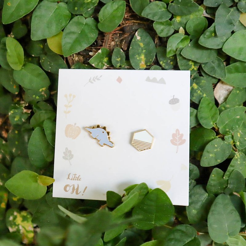 剑龙玩伴 剑龙 六角几何 - 耳环/耳夹 - 铜/黄铜 白色