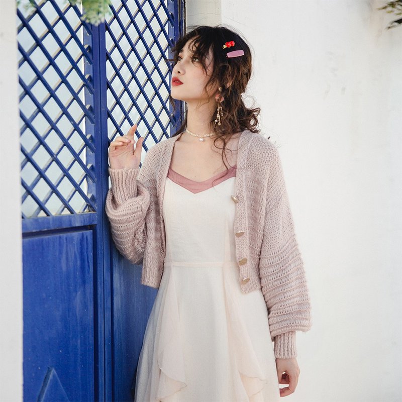 【秋季新款】安妮陈新款灯笼袖毛针织开衫外套宽松复古上衣9849 - 女装针织衫/毛衣 - 其他材质 