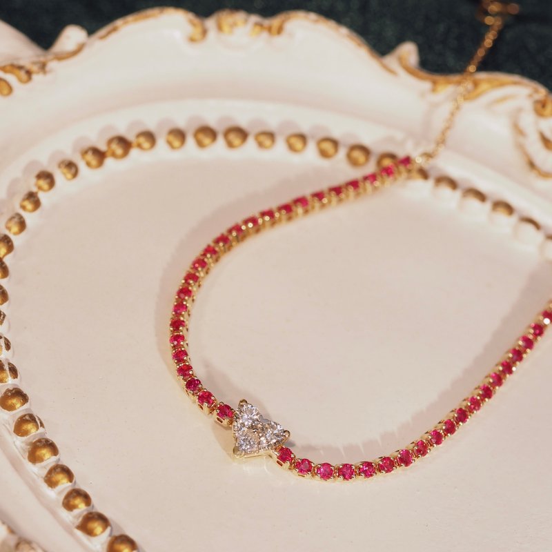 18K金钻石心形红宝石手链18K Gold Diamond Heart Ruby Band brac - 项链 - 贵金属 