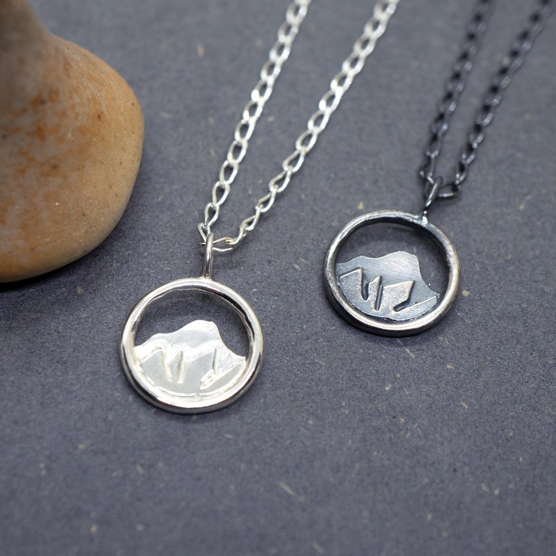 台湾百岳【迷你奇莱北峰】925纯银手工项链 送礼 情人节礼物 - 项链 - 纯银 银色