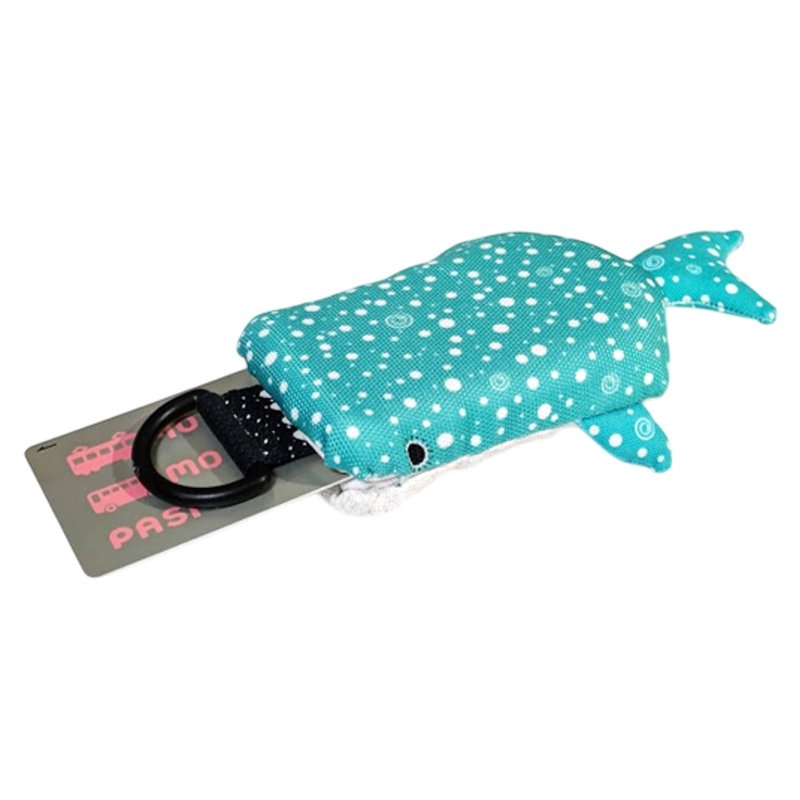 带卷轴的通行证盒、卡盒、月票、鲸鲨 - 证件套/卡套 - 棉．麻 蓝色