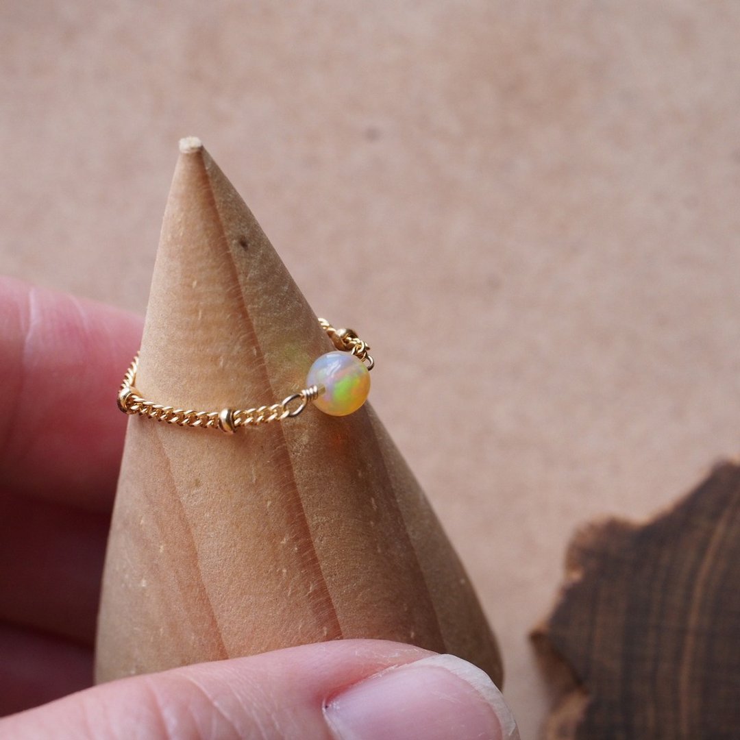天然非洲蛋白石 14KGF 链戒 Opal Chain ring - 戒指 - 半宝石 多色