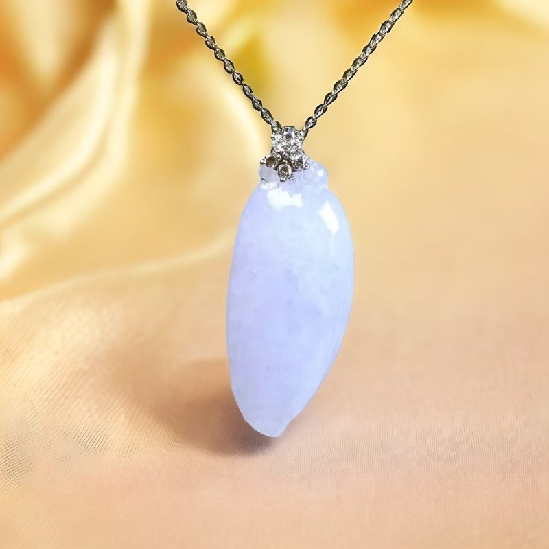 冰种紫罗兰翡翠福瓜项链 925纯银镶嵌 | 天然缅甸玉翡翠A货 |送礼 - 项链 - 玉石 紫色