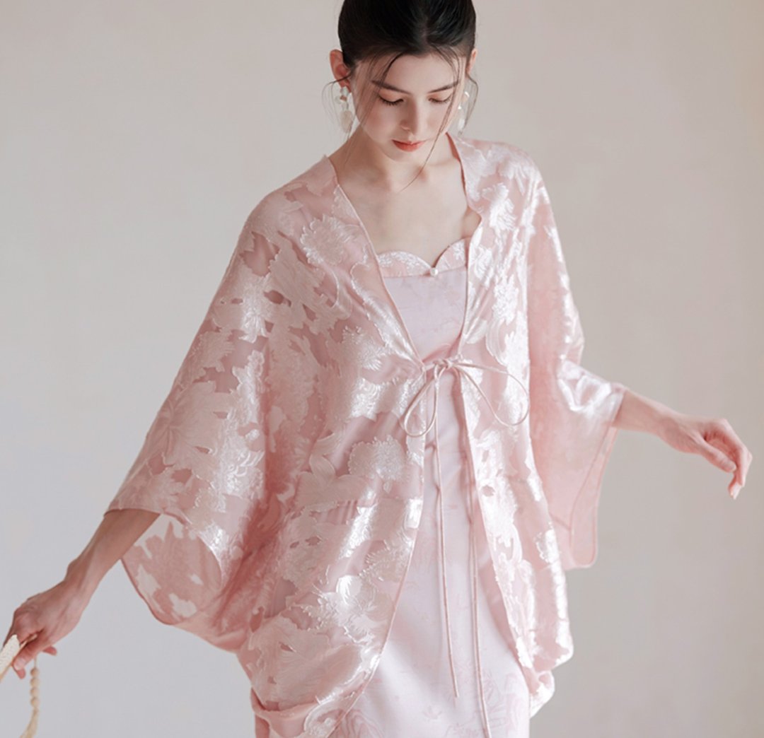 【剪花】新中式复古中国风 寬鬆蝙蝠袖外披/吊帶 - 女装上衣 - 其他材质 粉红色