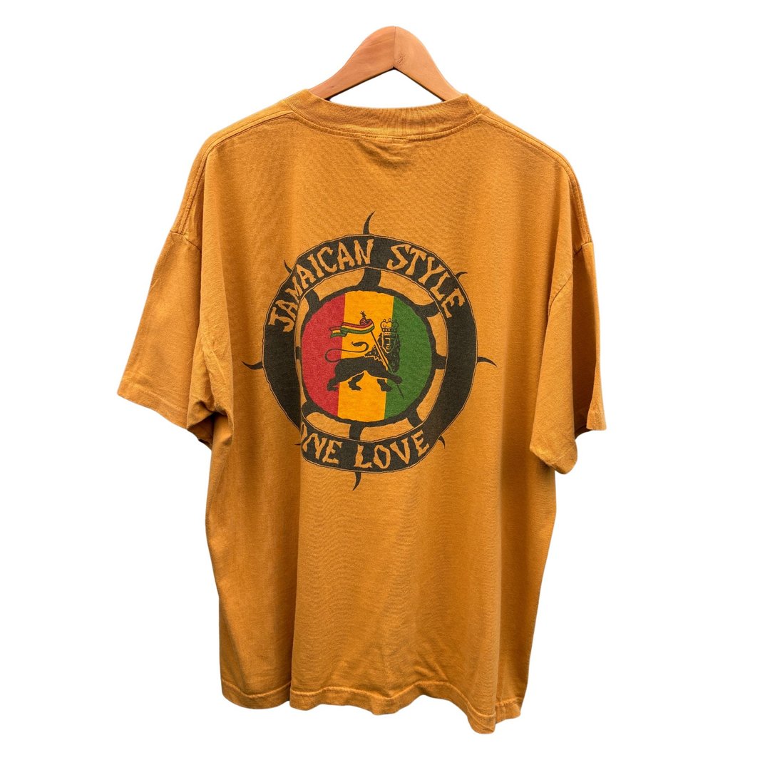 复古90年代牙买加风One Love Rasta Lion of Judah T恤 - 男装上衣/T 恤 - 棉．麻 黄色