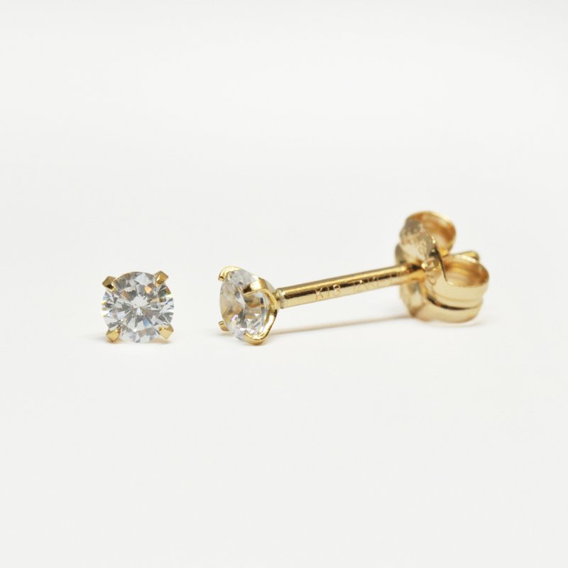 【Second Earrings】 18K 黄金立方氧化锆耳环 - 耳环/耳夹 - 贵金属 