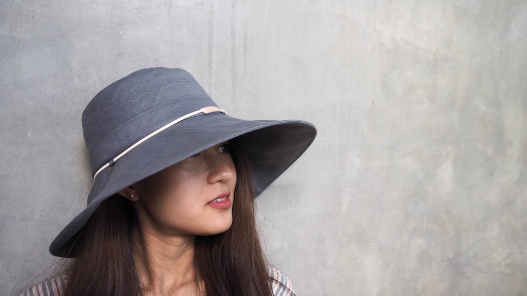 Linen sun hat, Color Cream, Summer, Wide brim sun hat, Floppy hat, Color Gray - 帽子 - 棉 灰色