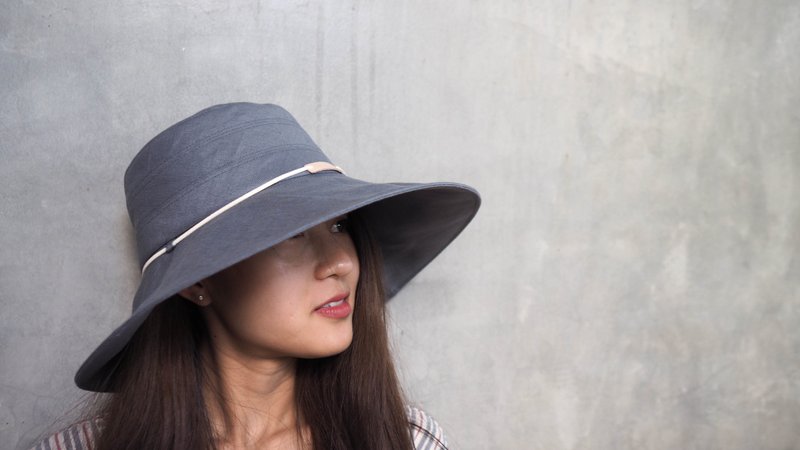 Linen sun hat, Color Cream, Summer, Wide brim sun hat, Floppy hat, Color Gray - 帽子 - 棉．麻 灰色