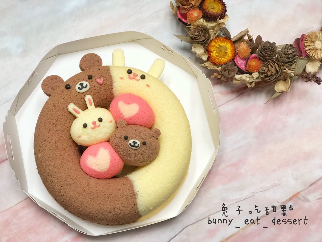 兔与熊情侣戚风蛋糕 - 蛋糕/甜点 - 新鲜食材 