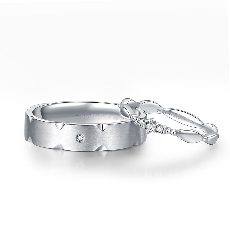 爱 缠绕 钻石对戒指(可单买男女戒洽设计师) - 对戒 - 钻石 银色